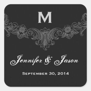 Custom Black and White Vintage Floral Wedding Square Sticker