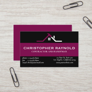 Custom Black and Wine Home Building Construction Business Card