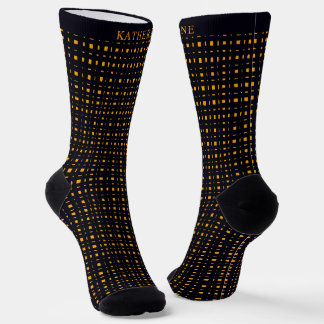 Custom Black and Yellow Orange Checkered Pattern Socks