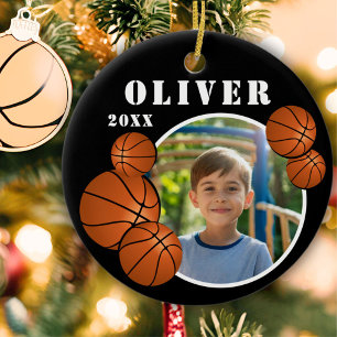 Custom Black Basketball Ball Sports Photo Ceramic Ornament
