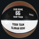 Custom black Basketball with Name, Number, Team<br><div class="desc">Create your own custom black and white Basketball with Name, Number, Team Name, Slogan and Year. Personalize this simple classic Basketball template with your custom message, name, team name and year. Easily personalize it for a cool sport keepsake. Create your unique personalized gift for coach, kid's birthday, sports Basketball player,...</div>
