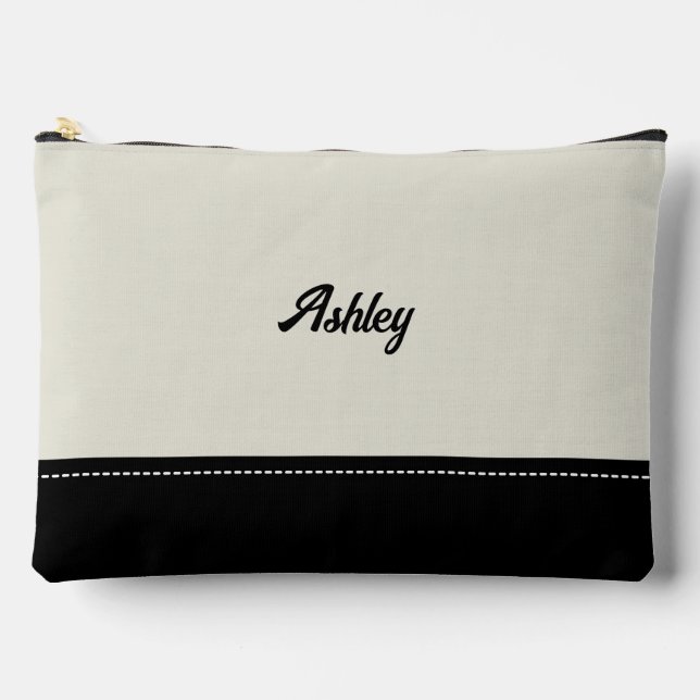 Custom black beige personalised preppy stylish accessory pouch (Front)