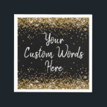 Custom Black Birthday Party Anniversary Graduation Napkin<br><div class="desc">sweet 16 quinceanera 40th 50th,  personalised 30th 21st 16th 15th,  25th fifteen sixteen twenty-fifth first,  custom black gold paper napkins,  twinkle glitter napkin for anniversary,  bridal shower serviette hen do,  wedding reception graduation uni girl,  serviettes for daughter birthday party,  rehearsal bach dinner grad celebration,  bachelorette cocktail son baby boy</div>