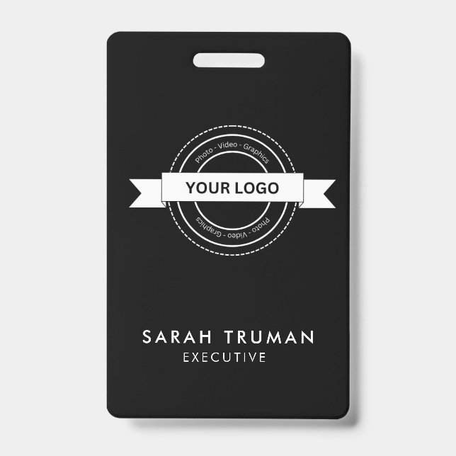 Custom Black Business Employee Card Modern  ID Badge (Front)