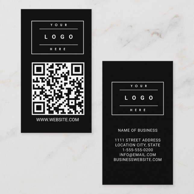 Custom Black Business Logo and Website QR Code Card (Front/Back)