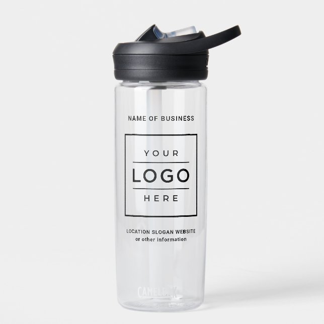 Custom Black Business Name and Logo Branded Water Bottle (Left)