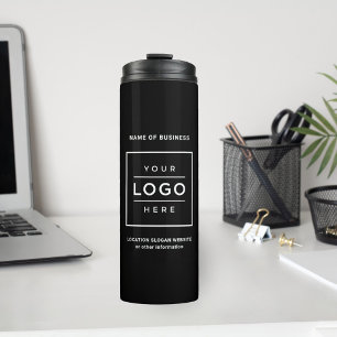 Custom Black Business Name Square Logo Thermal Tumbler