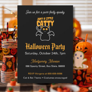 Custom Black Cat Bat Funny Quote Halloween Party Invitation