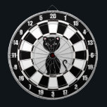 Custom Black Cat Cartoon on Black & White Dartboard<br><div class="desc">Black Cat Cartoon on Black and White Dart Board. Cat image can be customised.</div>