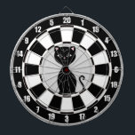 Custom Black Cat Cartoon on Black & White Dartboard<br><div class="desc">Black Cat Cartoon on Black and White Dart Board. Cat image can be customised.</div>