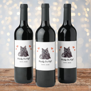 Custom Black Cat I Do Too Wedding Wine Label
