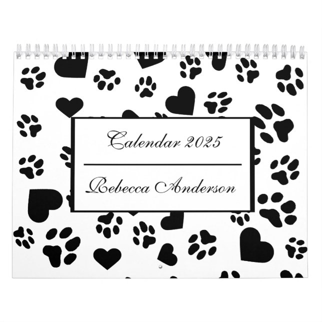 Custom Black Cat Paw Print Calendar with Notes  (Cover)