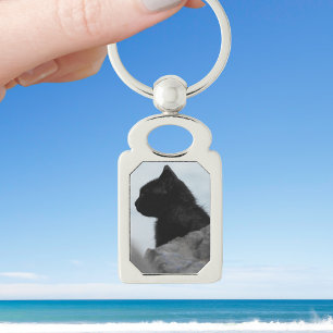 Custom Black Cat Photo Pet Lover's Silver Keychain