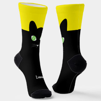 Custom Black Cat Photo Socks with Name - Cat Lover