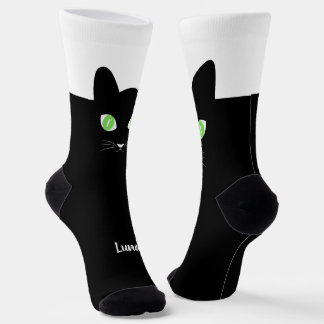 Custom Black Cat Photo Socks with Name - Cat Lover