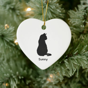 Custom Black Cat Silhouette Christmas Art Ceramic Ornament