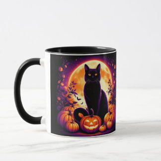 Custom Black Cat with Full Moon Halloween mug