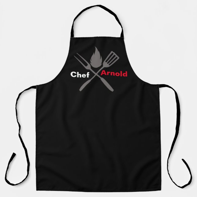 Custom Black Chef Apron - Personalise Name Print! (Front)