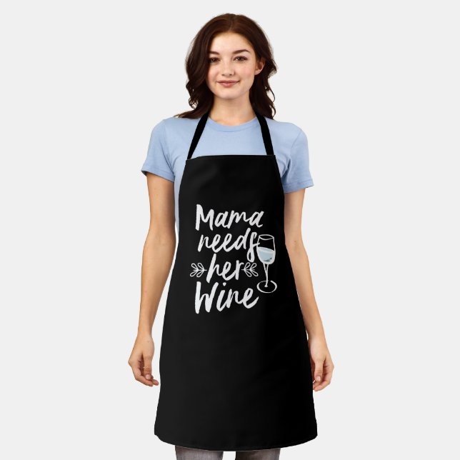 Custom Black Chef Mama Needs Wine Personalised Apron (Worn)