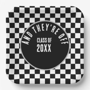 Custom Black Chequered Graduation Party Paper Plate