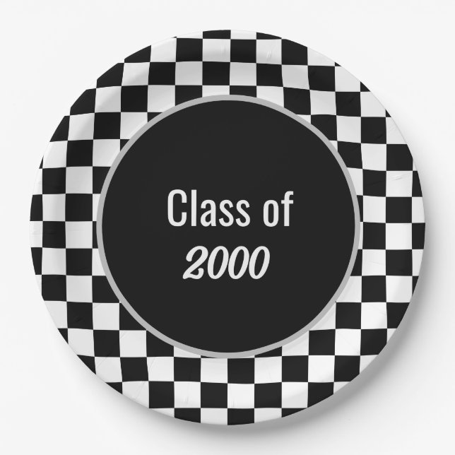 Custom Black Chequered Reunion  Paper Plate (Front)