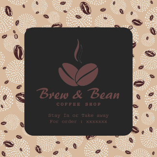 Custom black coffee shop logo square sticker