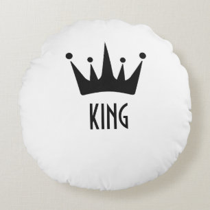 Custom Black colour Crown King Text Round Pillow