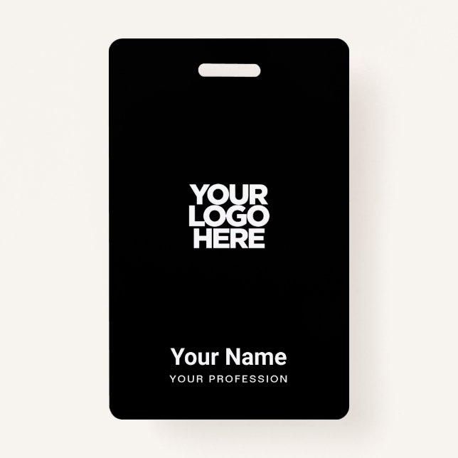 Custom Black Company Logo Name Title Bar Code ID Badge (Front)