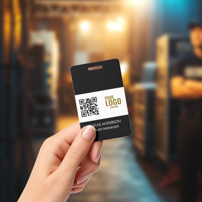Custom Black Company Logo Name Title Bar Code ID Badge (Concert)