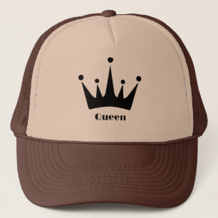 Custom Black Crown Image Queen Text Tan and Brown Trucker Hat
