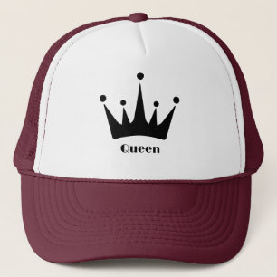 Custom Black Crown Image Queen Text White-Maroon  Trucker Hat