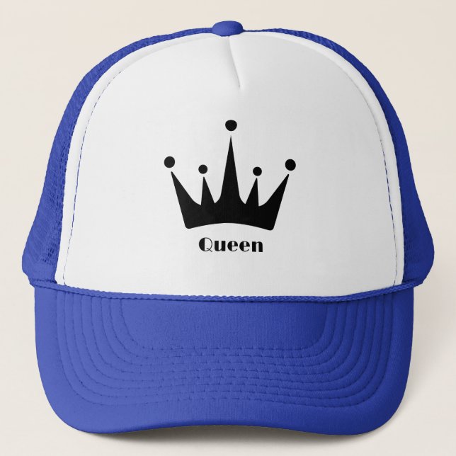 Custom Black Crown Image Queen Text White - Royal Trucker Hat (Front)