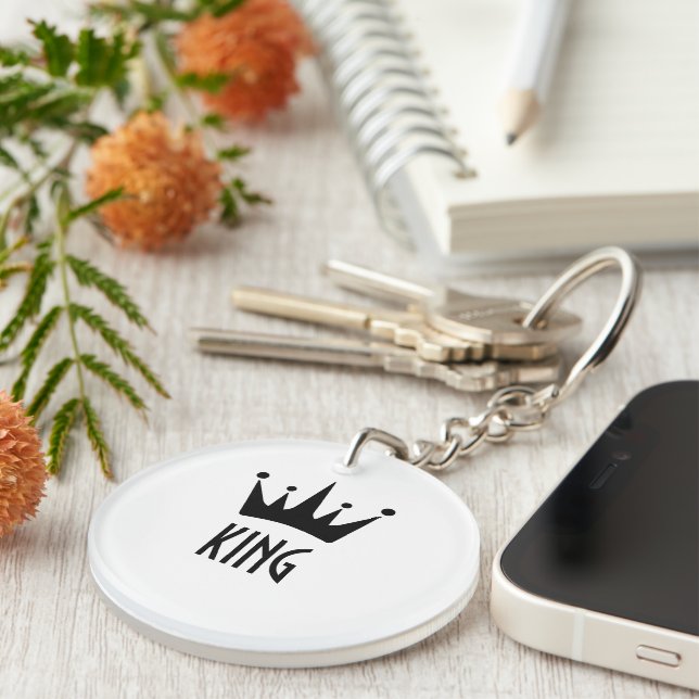 Custom Black Crown King text name Acrylic Keychain (Front Right)