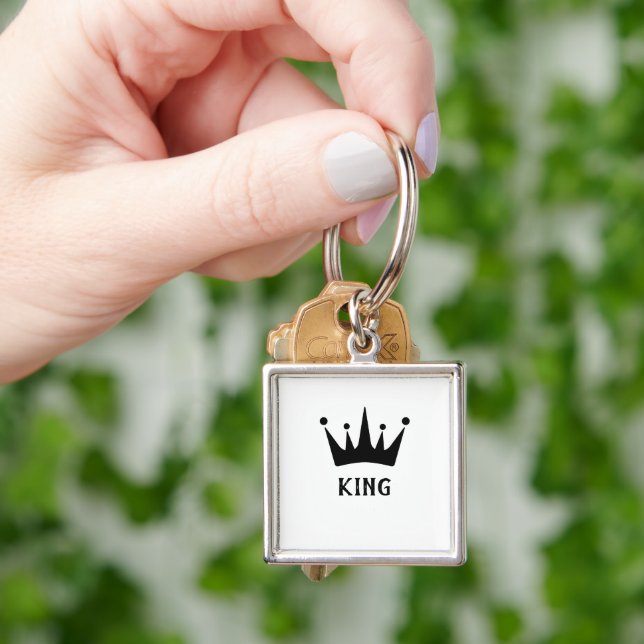 Custom Black Crown King Text Premium Square  Key Ring (Hand)
