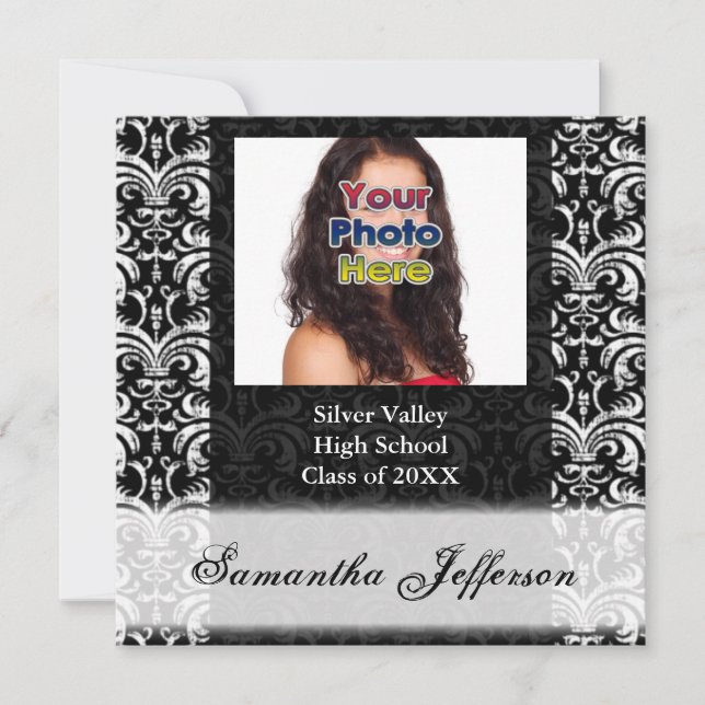 Custom Black Damask Graduation Invitation (Front)