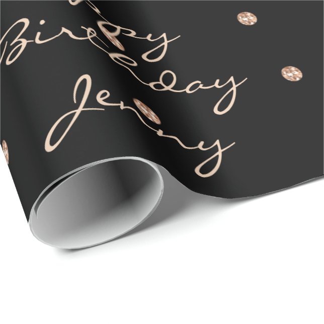 Custom Black Dots Rose Gold Crystal Swarovski Wrapping Paper (Roll Corner)