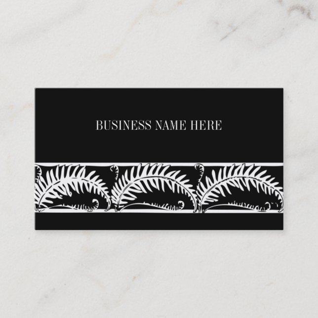 Custom Black Elegant Designer Floral Leaf Pattern Business Card (Front)