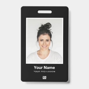 Custom Black Employee Large Photo, BarCode, Name ID Badge