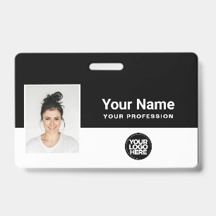Custom Black Employee Photo Bar Code Logo Lanyard ID Badge