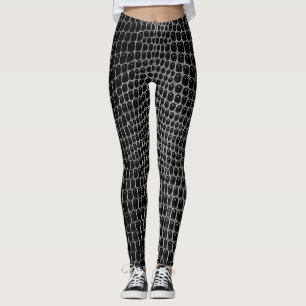 Custom Black Faux Crocodile Skin Leggings