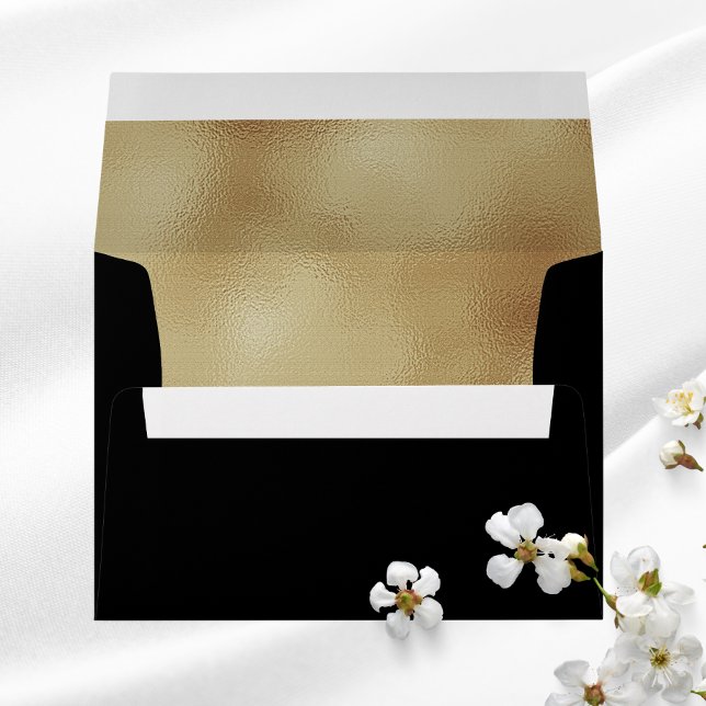Custom Black Faux Gold Foil Formal 5x7 Envelope (Black Faux Gold Foil Wedding Envelope)