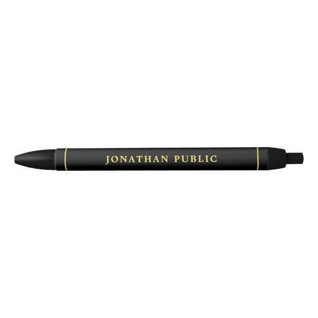 Custom Black Faux Gold Name Trendy Simple Template Ink Pen (Front)
