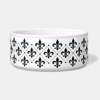 Custom Black Fleur de Lis Dog Cat Pet Bowl