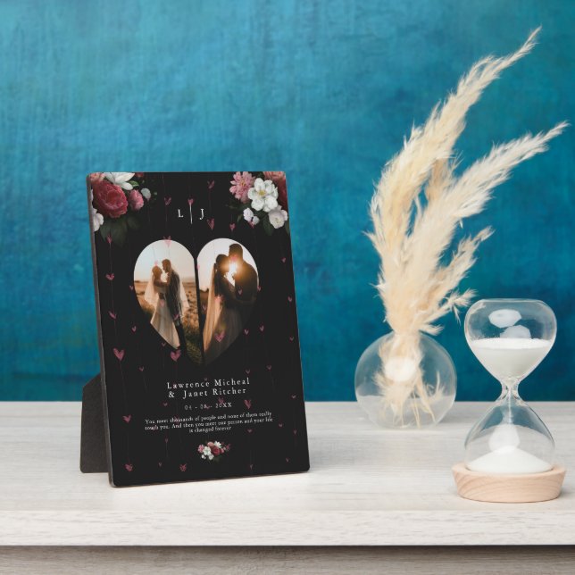 Custom Black Floral couple valentine's Day Gift  Plaque (Side)