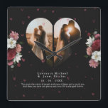 Custom Black Floral couple valentine's Day gifts Square Wall Clock<br><div class="desc">Minimalist personalised "heart Shaped collage" canvas printable contains 2 big photos of artwork. DESIGN TIPS: Customise further to alter text size or font. To order without text,  you can also delete the text and the Love Message</div>