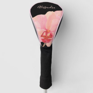 Custom Black Floral Pink Peach Orchid Botanical Golf Head Cover
