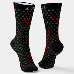 Custom Black Floral Red Rose Flowers Pattern Socks