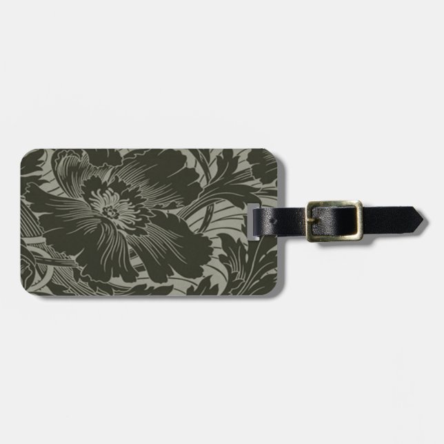 Custom Black Flower Line Art Luggage Tag (Front Horizontal)