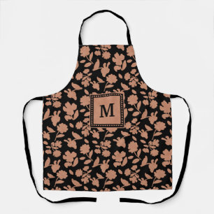 Custom Black Glitter Floral Pattern Monogram  Apron