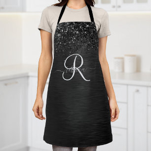 Custom Black Glitter Sparkle Monogram Apron